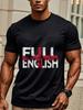 Men'S Crew Neck T-Shirt Black FULL ENGLISH Graphic Print for Casual Wear 220G Summer Men'S T-Shirt