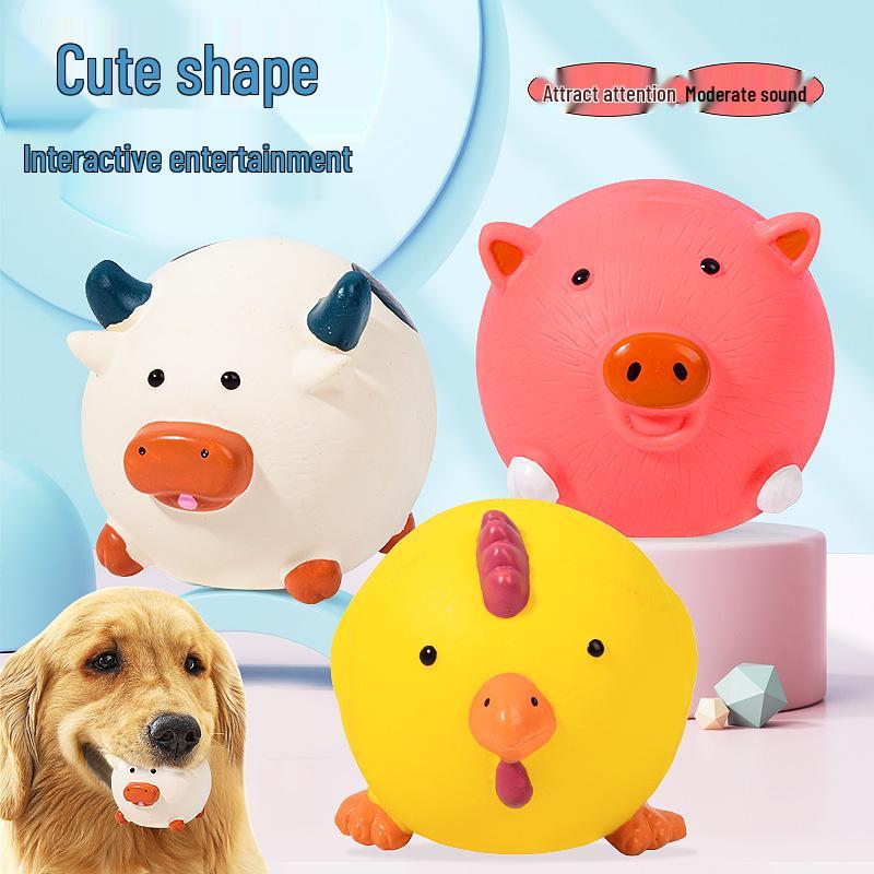 Latex Squeaky Pig & Chicken Head Ball Teething Toys for Small Dogs