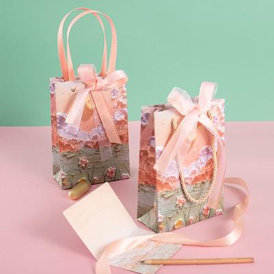 1PC Shopping Bag 3D Storage Bag Wedding Gift Package Bag Cream Paper Tote Bag Oil Painting Paper Bag Birthday