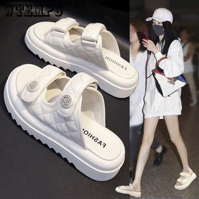Black Thick Bottom Slippers Female Summer Outer Wear Flat Bottom Sandals Beach Shoes Female