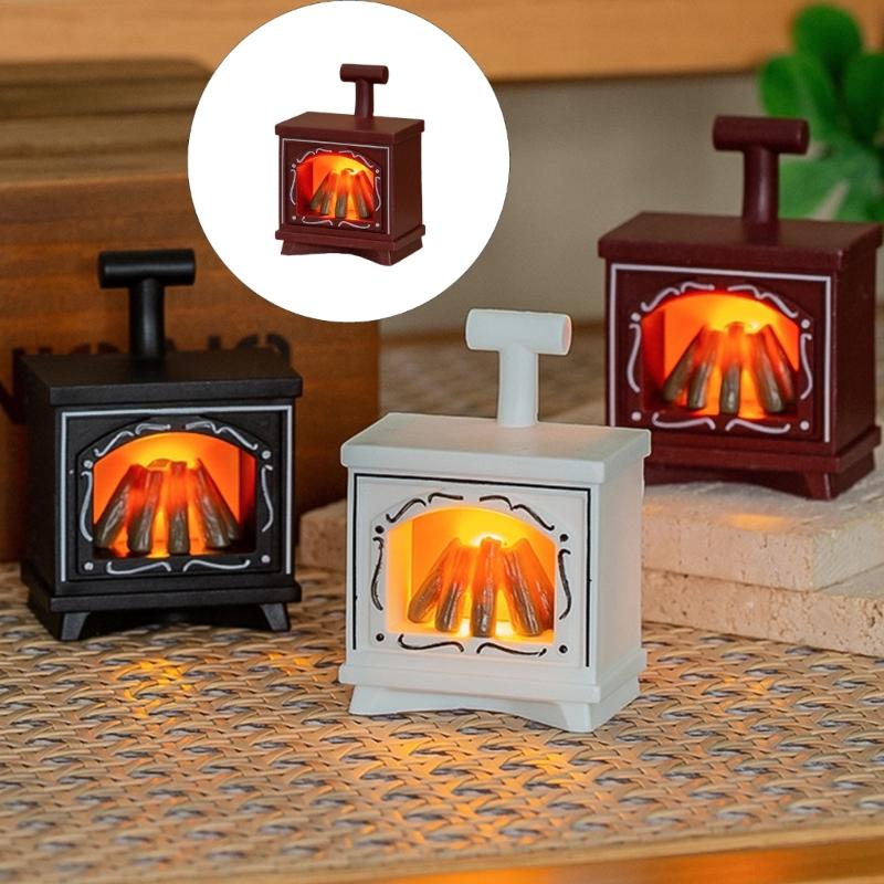 1/12 Doll House Fireplaces Lamp with Life like Flickering LED Flame Effect Scene Display Accessory Minaiture Furniture