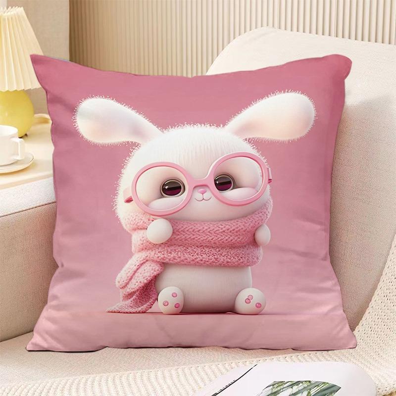 Schlafzimmer Wohnzimmer Quadratische Kissenhülle Niedlicher Hasen-Druck Dekorative Kissenhülle