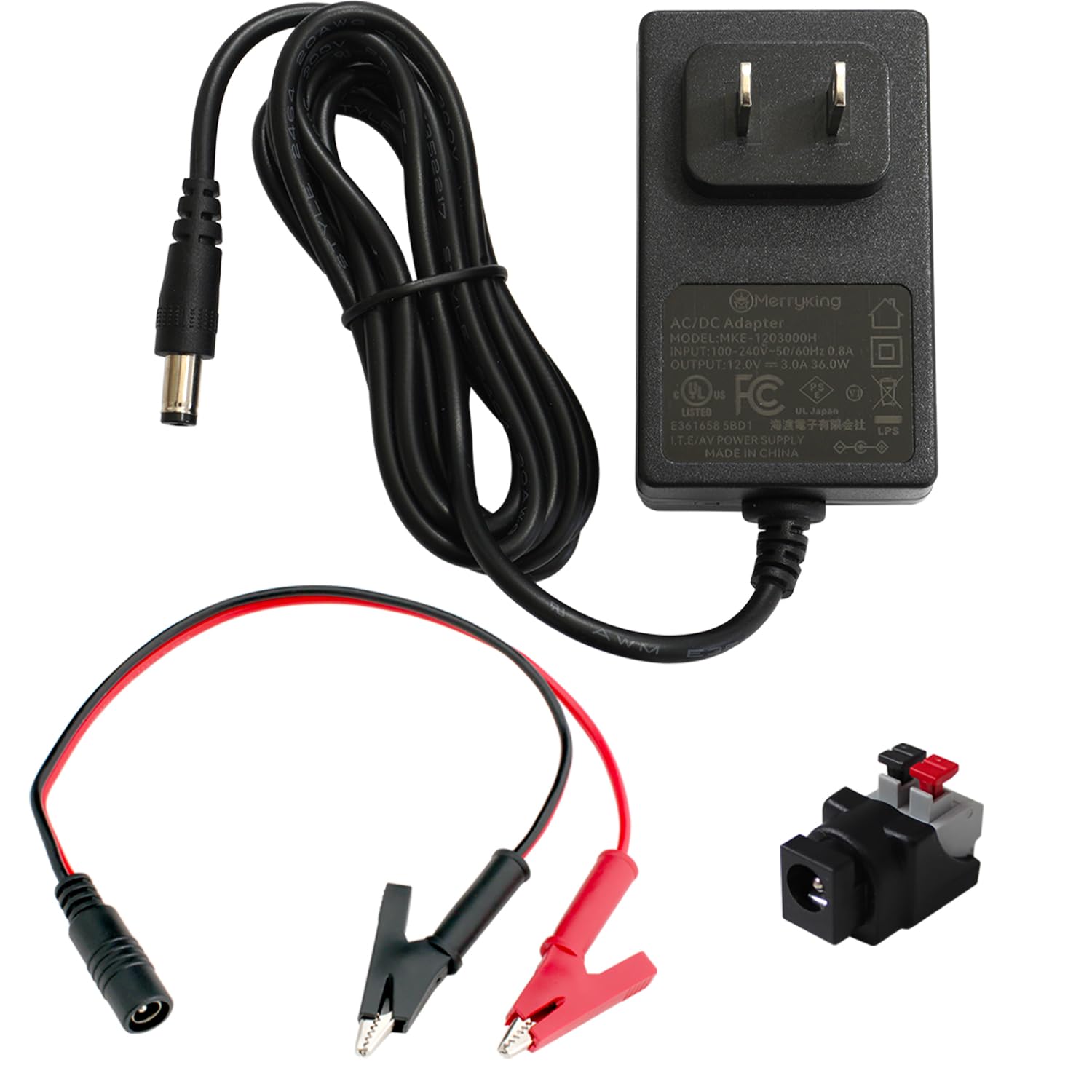 

Kaito Denshi AC Adapter [PSE Compliant] 12V 3A Alligator Clip Connector Set RoHS