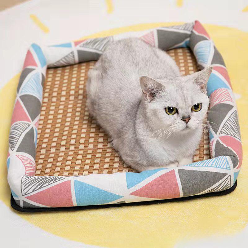 

Летний коврик-гнездо для кошек, льняной коврик-гнездо, охлаждающий летний коврик для собак, коврик-гнездо для кошек, квадратный коврик из ротанга, охлаждающая кровать M (50 * 40 * 6cm)