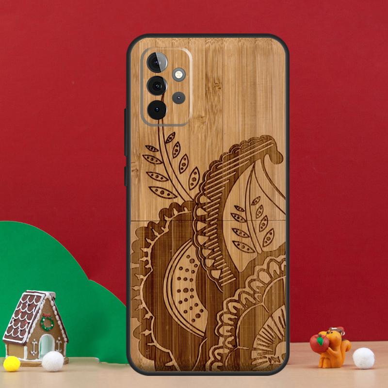Natural Bamboo Wood Animal Print Case For Samsung Galaxy A55 A52 A32 A12 A33 A06 A16 A26 A36 A56 A15 A53 A13 A34 A54 A14 A17