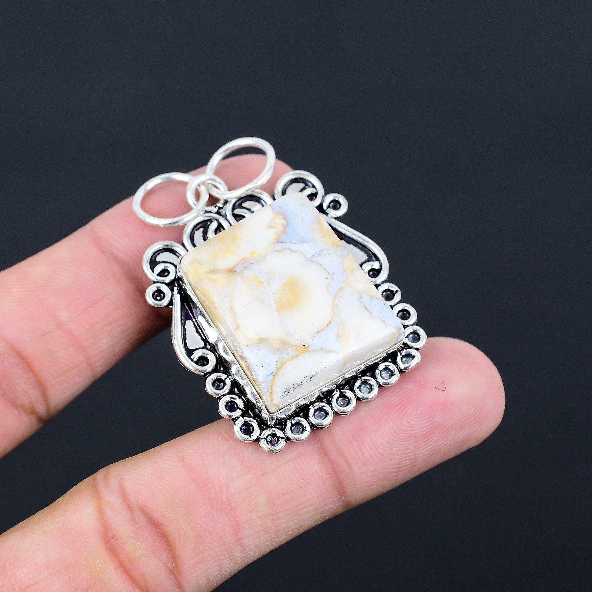 

925 Sterling Silver Square Cobra Jasper Stone Mother Engagement Pendant Jewelry