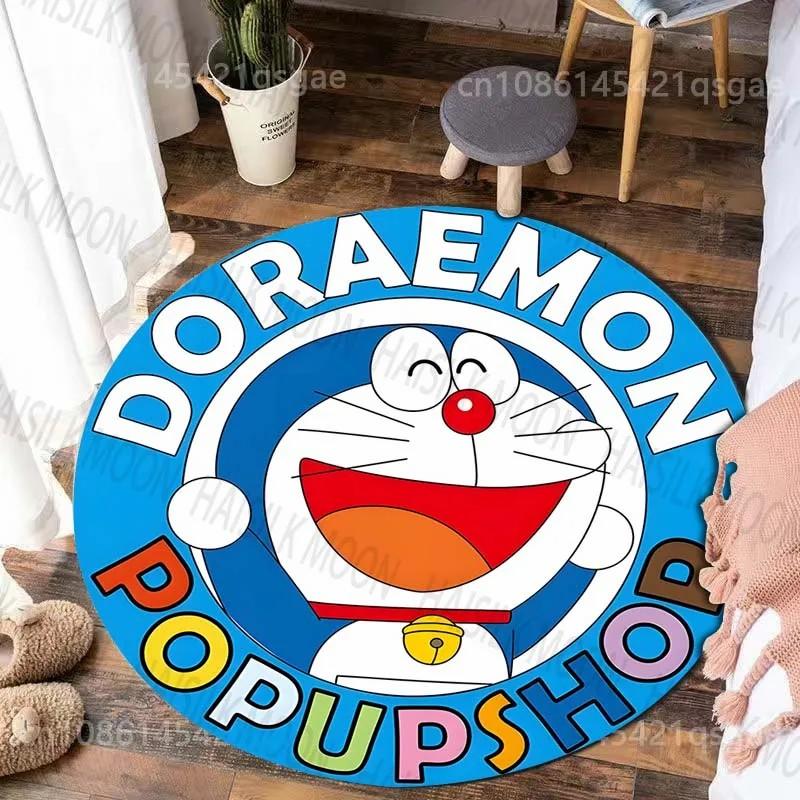 5 Sizes Classic Doraemon Print Round Carpet Living Room Anti-Slip Mat Bedroom Sofa Table Home Large Mat Gift for Kids and Adults