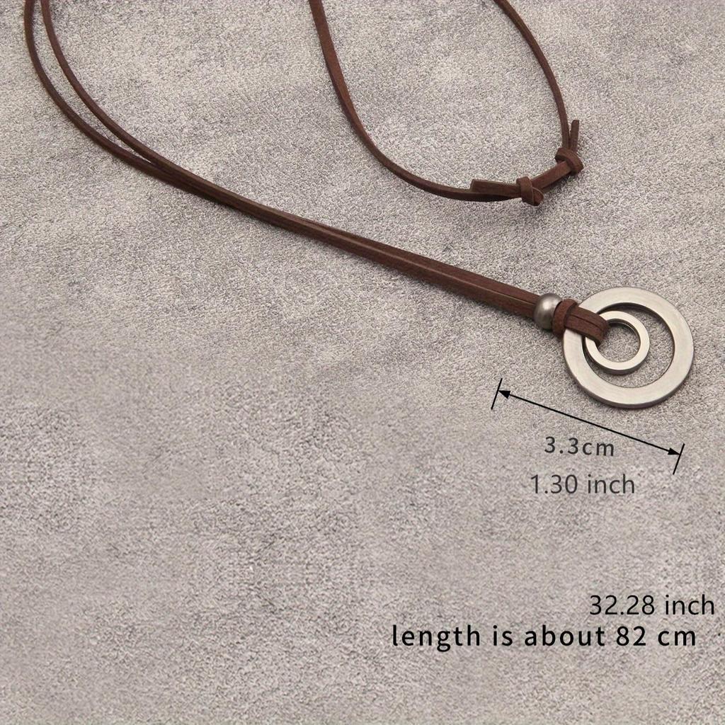1 Piece Vintage Double Ring Alloy Pendant Adjustable Necklace, Unisex, Retro Style Design, Durable, Suitable for Daily Wear