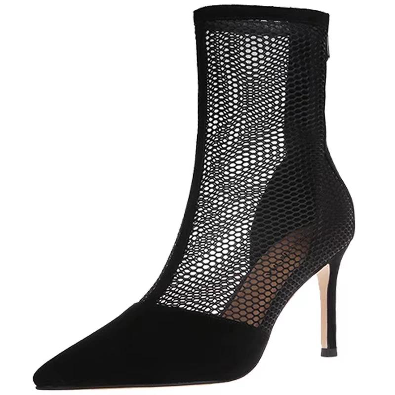 Sandales d'été mi-longues en maille à talons hauts, tendance 2024, grandes et confortables, à bout pointu, pour le printemps et l'automne