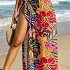 Cover Up Skirt Loose Fit Beach Cover Up Flower Print Lace-up Anti-UV Swimwear Cover Up Vacation Beachwear