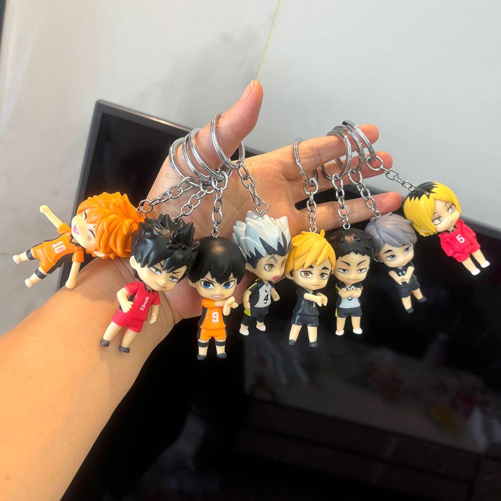 8ks/Sada Anime Haikyu Klíčenka s figurkou Kenma Kozume Shoyo Hinata Verze Přívěsek na tašku Loutkavolejbalový Junior Klíčenka Hračky Dárek Q Kulatá Senzorická