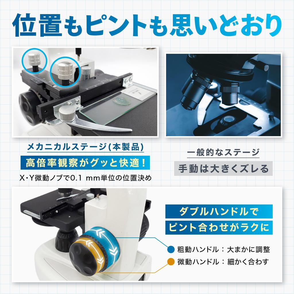FieldNew Binocular Biological Microscope [Starter Guide Included]  40X-1000X, Mechanical Stage, Upper and Lower LED Lights  For Elementary School