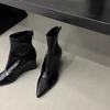 Pointed short boots women's new boots autumn and winter new European beautiful women's boots high heel short boots wedge heel thin boots