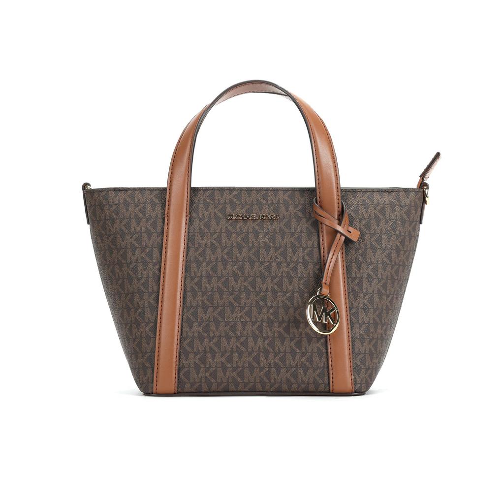 Michael Kors Borsa Tote Mk Pratt Logo Zip Tela Rivestita Donna Borse Tote Marrone 35S4G3FM1B-BROWN