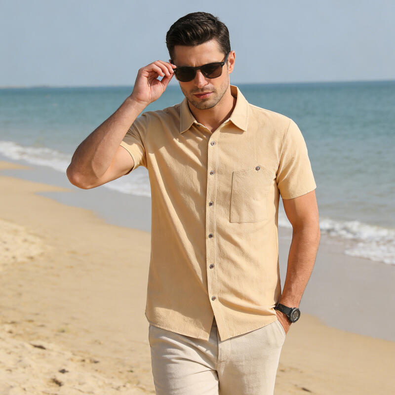 

Men s 95% Linen Breathable Short Sleeve Button Down Shirts Lapel Collar Loose Casual Single Chest Pocket Beach Vacation Daily Commute Fashion Tops Man M хакі