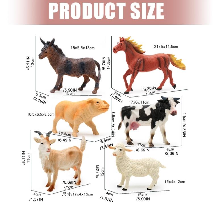 6PCS Detailed Farm Animal Figures Children Safe PVC Educational Toy for Boys Girls Cake Toppers Scene Decoration