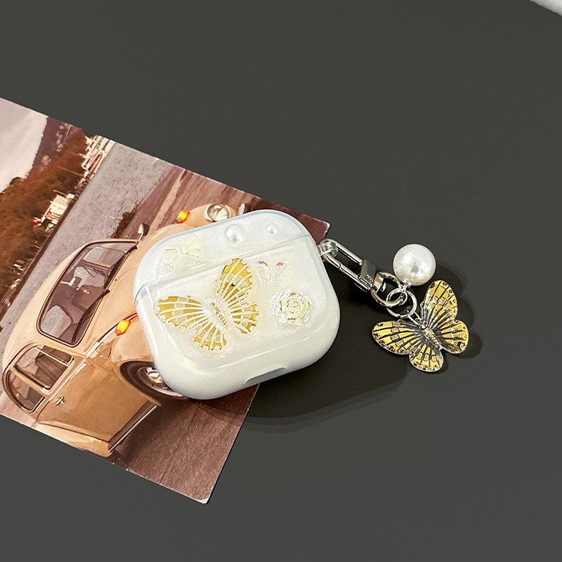 Stereo Butterfly Suitable For Airpods3/4 Protective Case Transparent Apple Airpodpro Bluetooth Headset Case Pearl