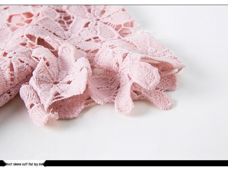 Rochie Roz Casual Mărimi Mari din Dantelă Solubilă în Apă pentru Persoane de Vârstă Mijlocie și Vârstnice