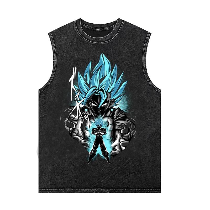 Herren Tanktops Dragon Ball Goku Saiyan Anime Print Weste Damen Übergroßes Ärmelloses T-Shirt Vintage Gewaschene Gymnastikkleidung