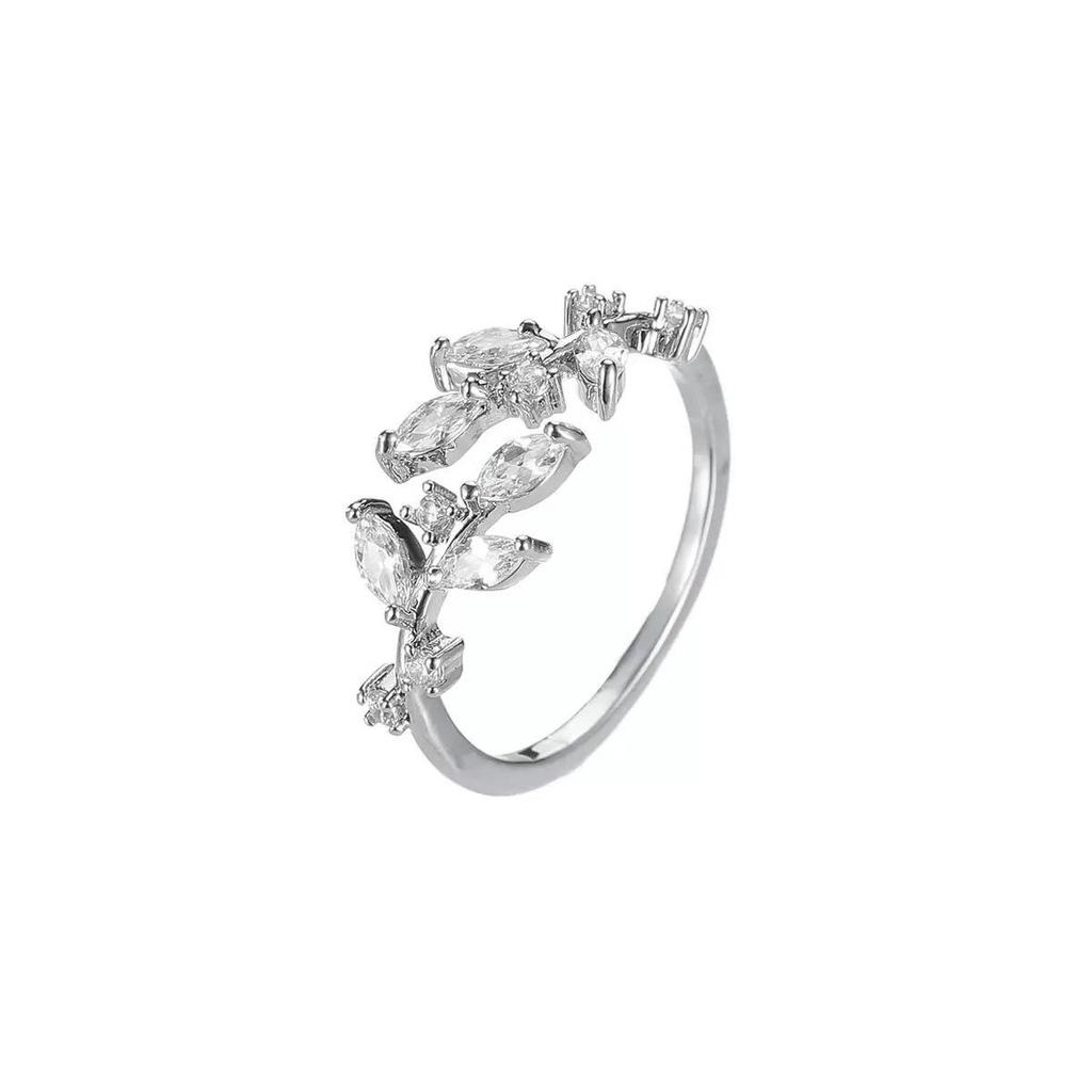Leaf Women's Trendy Korean-Style Light Luxury Open Ring - Cold Tone Fashionable Index Finger Accessory