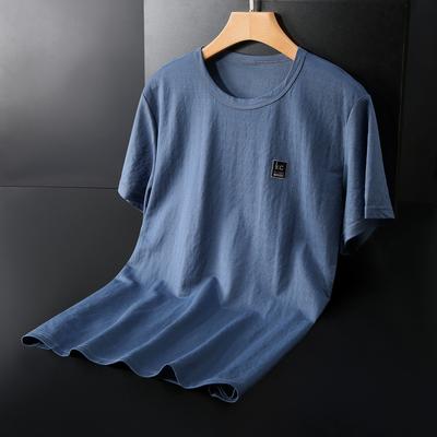 Herren Sommer T-Shirt Elastizität Lässiges und Bequemes T-Shirt Rundhals Atmungsaktives Lockeres T-Shirt Übergröße Einfarbiges Sport-T-Shirt