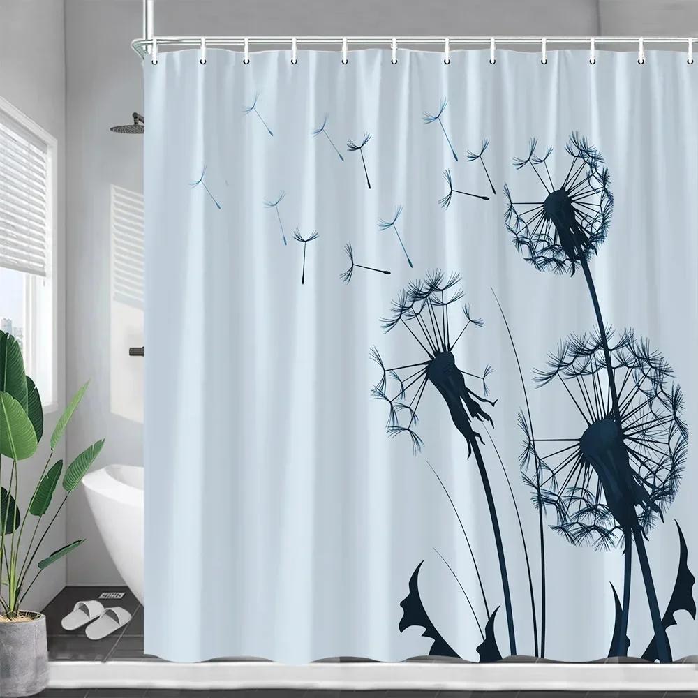 Tende da Doccia Dente di Leone Bianco e Nero Fiori Primaverili Piante Creative Minimaliste Moderne Tessuto Tenda da Bagno Arredamento Bagno Casa