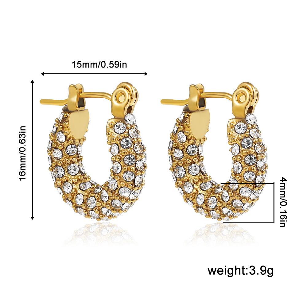 Stainless Steel Plated 18K Gold Kink Earrings Diamond Twist Pearl Exaggerated Full Diamond Earrings