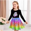 Vestido Casual de Niña con Estampado de Unicornio 3D, Cuello Redondo y Manga Larga, Vestido de Princesa para Niña