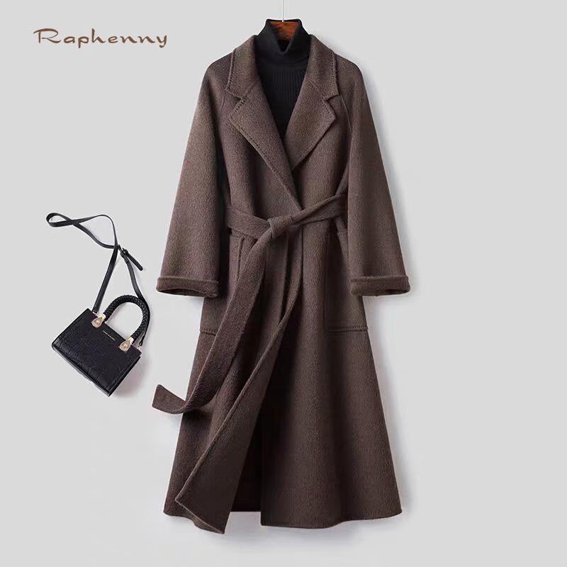 

Женское двустороннее пальто Raphenny из смеси шерсти и альпаки с поясом XL