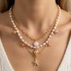 Boho Multilayer Shell Starfish Pendant Necklace Handmade Imitation Pearl Beaded Choker for Women Beach Party Jewelry Gift
