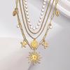 Multi Layer Necklace Pendant Neck Chain Jewelry with Sunflower Starfish And Pearls Accent For Daily Wear & Party Look