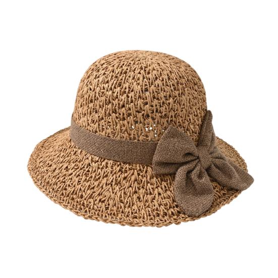 

Bucket Hat Hand-Woven Natural Straw Breathable Wide Brim Sun Protection Foldable Portable Travel Hat with Bow хакі