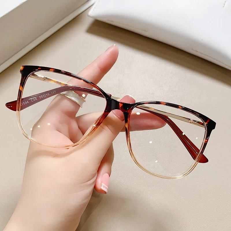 Big Frame Women's Cat Eye Anti-Blue Light Glasses Frame Fashion Tr90 Computer Transparent Glasses Frame Lentes De Sol Mujer