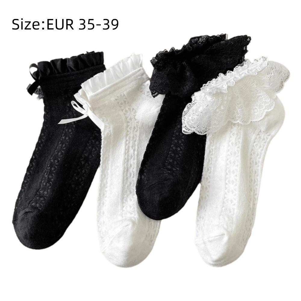 1 pair Hollow Out Mesh Princess Bow Socks Breathable Ruffle Lace Socks Low Tube Socks Women Girls
