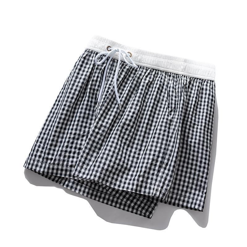 Men's Gingham Check Casual Shorts – Elastic Drawstring Waist Pocket Shorts for Summer Daily & Streetwear