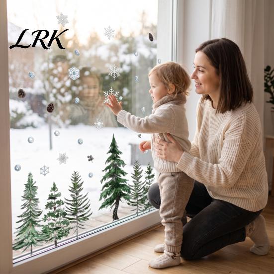 Reusable Window Clings Christmas Tree Clings, Green Pine Trees Snowflake Decals, Winter Interior Design Wall Accents PVC Static Glass Sticker