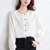 Pure Cotton Embroidered Shirt for Women Long Sleeves Summer New Thin Top Temperament Lady Round Neck Shirt