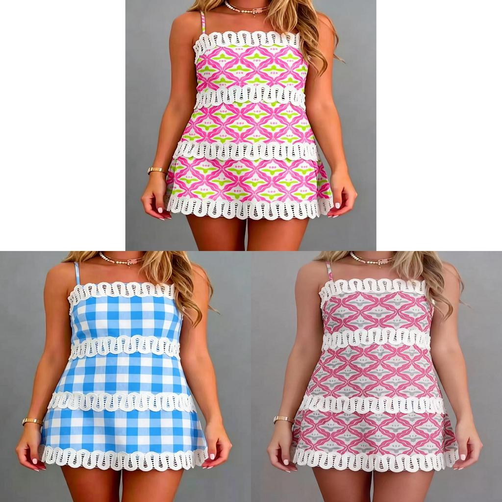 Linen Blend Abstract Pattern A Line Dress For Casual Beach And Travel Wear