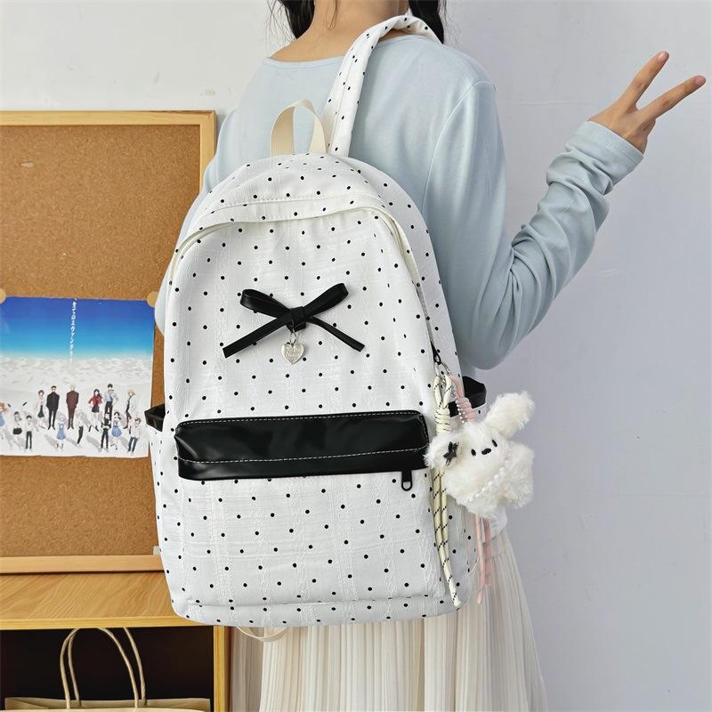 Schoolbag New Polka Dot Girl Backpack Tide Japanese Simple Versatile High Value Backpack Bow Student Travel Backpack
