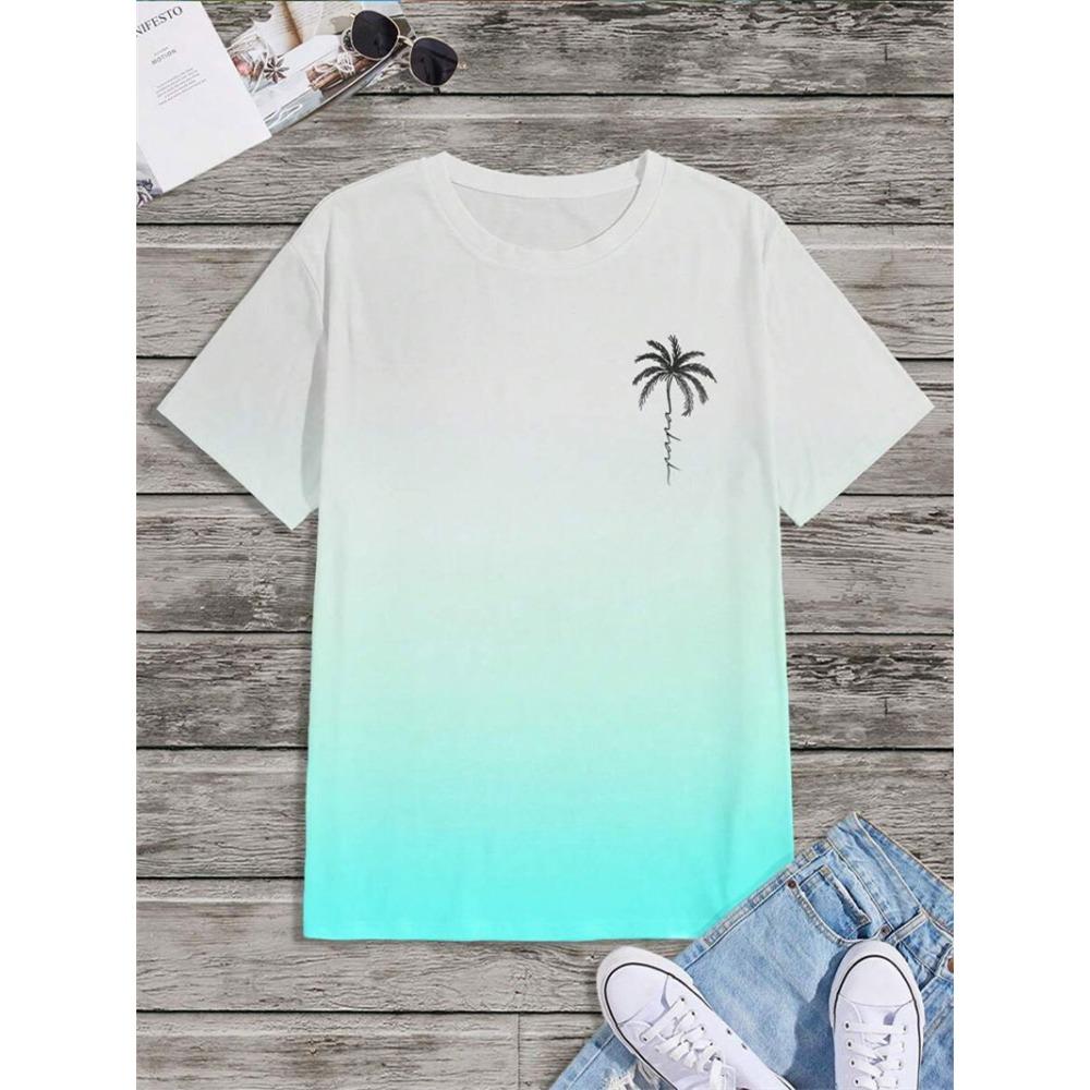 Simple Fashion Coconut Tree Graphic Gradient T Shirts Fashion Summer Short Sleeve 3D Printed T-shirts Casual Oversized Tees Tops