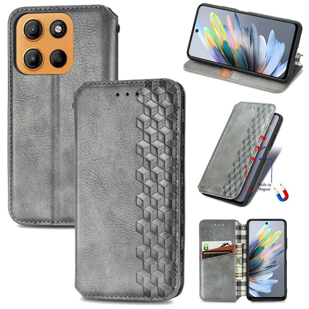 For Motorola Moto G15 4G Case Rhombus Imprint PU Leather Wallet Phone Cover