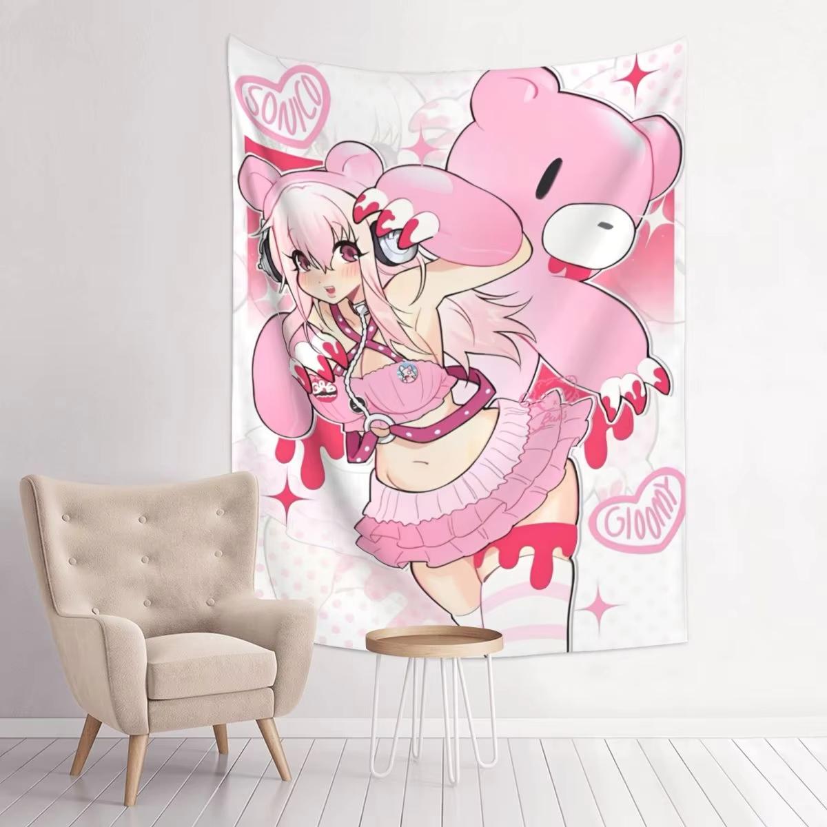 

Тканевое панно с аниме-персонажем Super Sonico, настенное украшение в богемном хиппи-стиле, кавайный декор для общежития, спальни 74x94cm(29x37in)