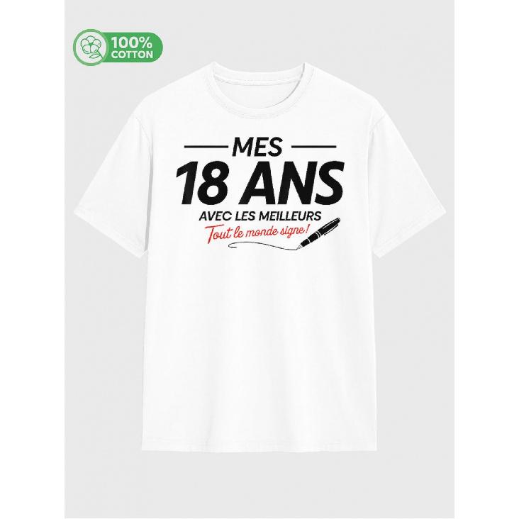 18Th Birthday Boy Or Girl 18 Years Funny French Text T-Shirt - 2007 Born - White with Black Lettering - 18Th Birthday Party Outfit - Adult Size S -
