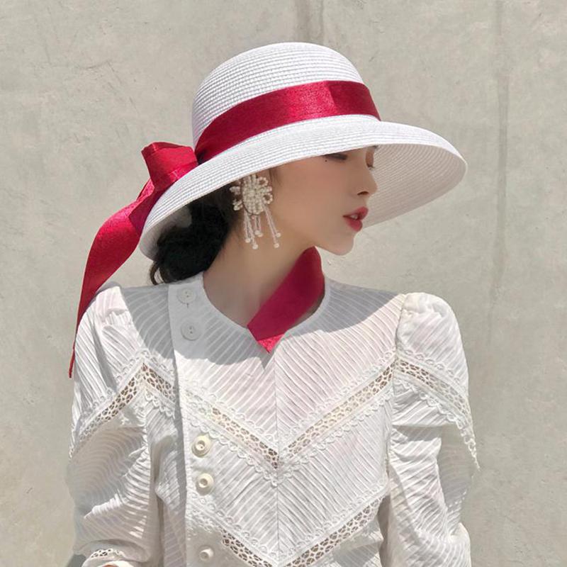 Garden Supplies My Women's White/Black 2023 Summer Hat New Sun Hat Folding Beach Hat Big Brim Travel Sunscreen Hepburn Wind Sun Hat Travel 55-58Cm