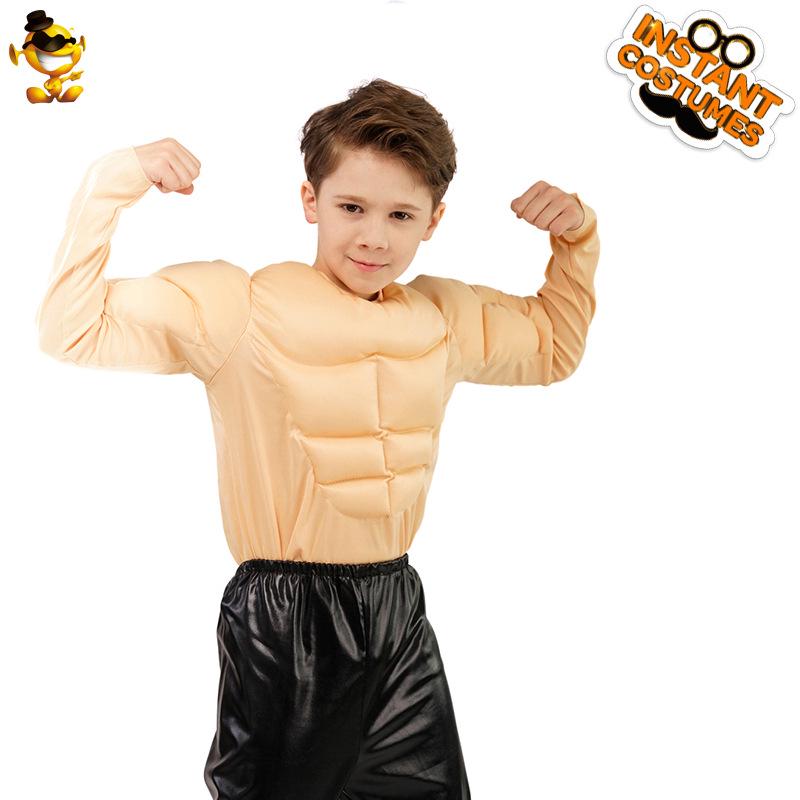Muscle Man Cosplay T-Shirt for Boys - Fake Abs & Pectorals Costume
