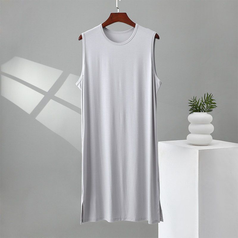 Herren Plus Size Modal Nachthemd Robe - Lockerer Schnitt Sommer Ärmellose Lange Robe, Leichte Bademantel für Übergewichtige Männer