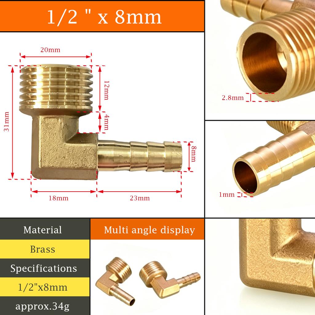 1 Stück Messing-Winkelverbinder 6-19mm Schlauchtülle auf 1/8-1/2' Pagodenfitting Korrosionsbeständig für Kraftstoff-Luft-Wasser-Transferrohr