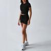 New Women's Solid Yoga Sportswear Set Short Sleeve T-shirt + Belted Shorts Casual Outfit For Spring Summer