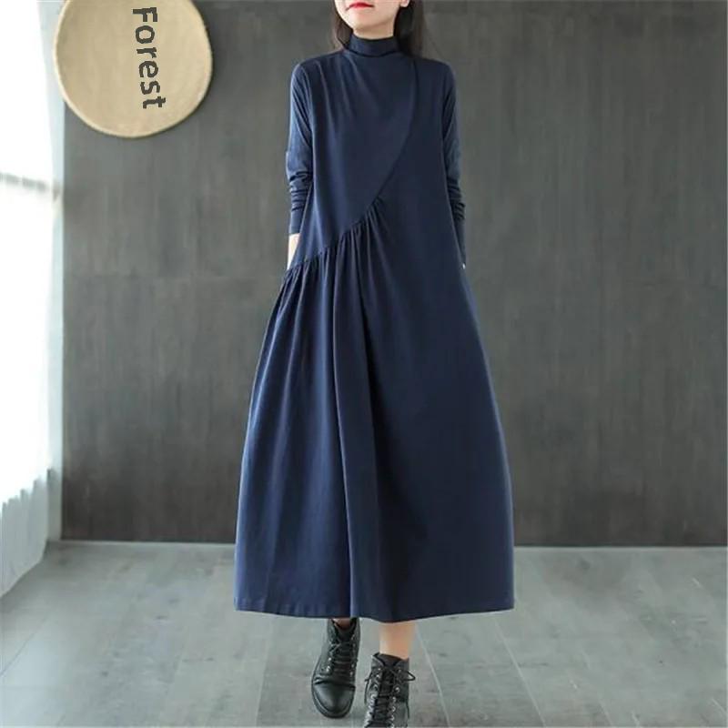 2021 Women's Retro Spring Dresses: Loose Mid-Length, Half-High Collar, Age-Reducing, Stylish & Slim Fit