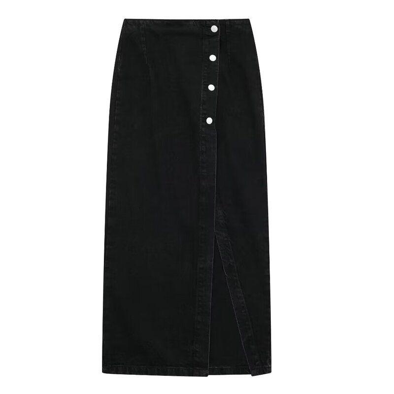 Fashion Style 2024 Spring New Women's High Waist Slim Looking Double Breasted Button Decoration Split Midi Skirt Skirt 6164219